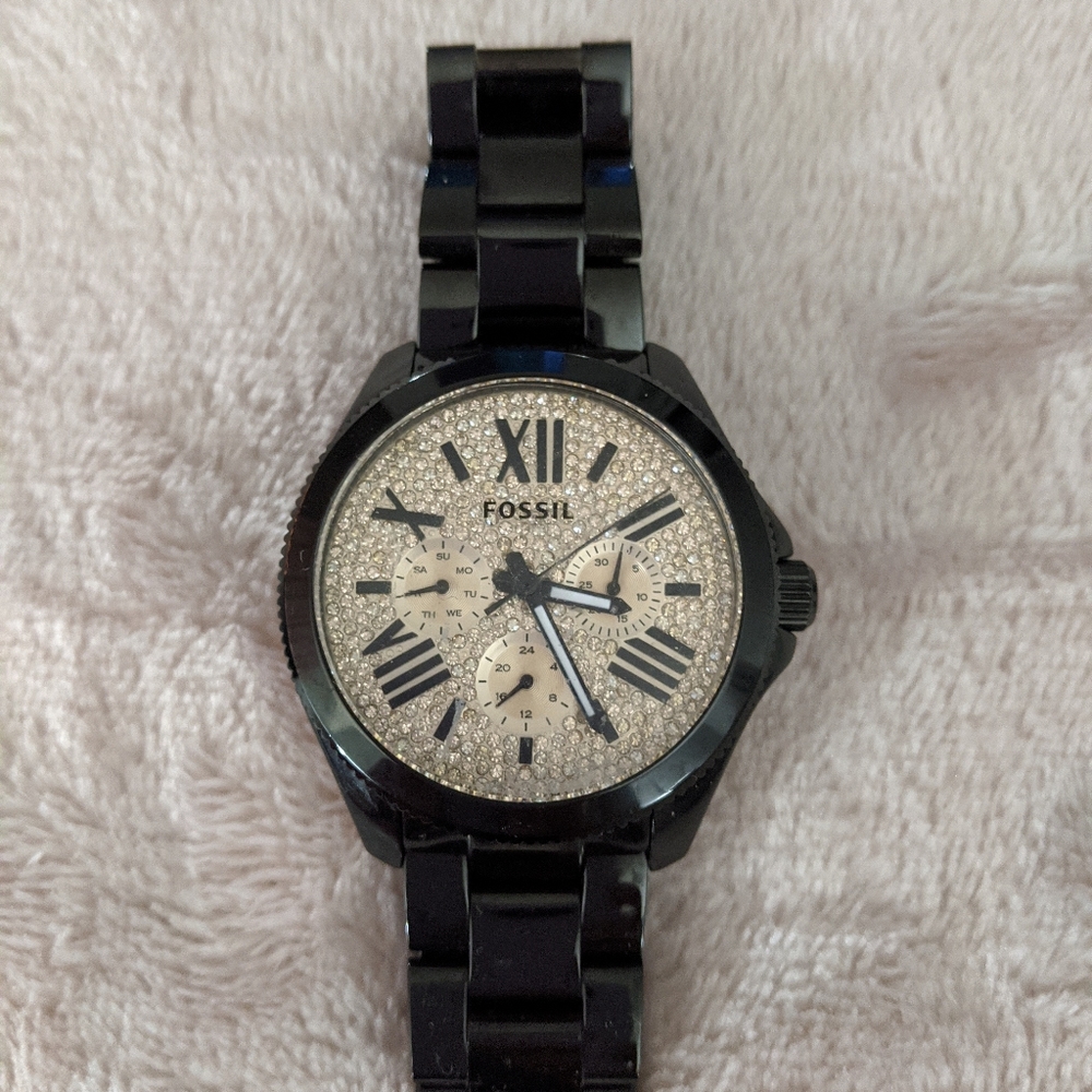 Black and Pink Sparkle Fossil Watch